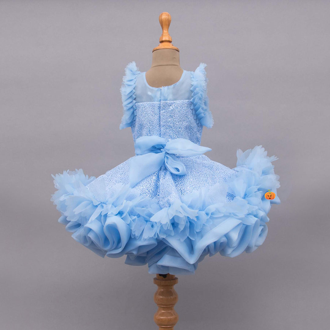 Sky Blue Ruffled Girls Frock Back View