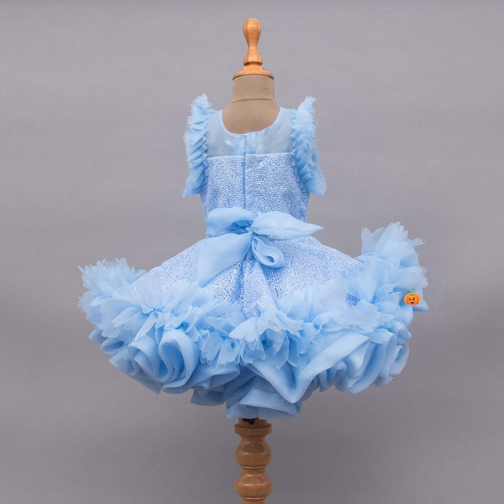 Sky Blue Ruffled Girls Frock Back View