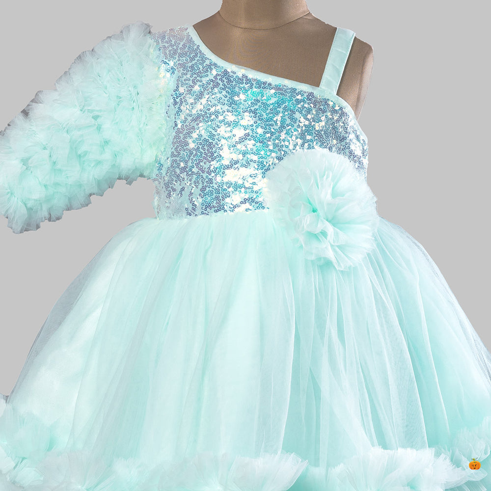 Flared Girls Frock with Frill Edges Close Up View