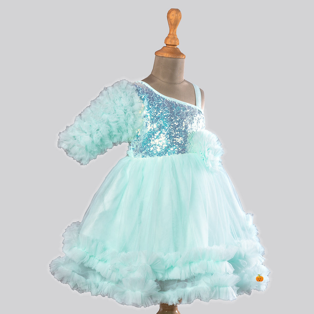 Flared Girls Frock with Frill Edges Side View