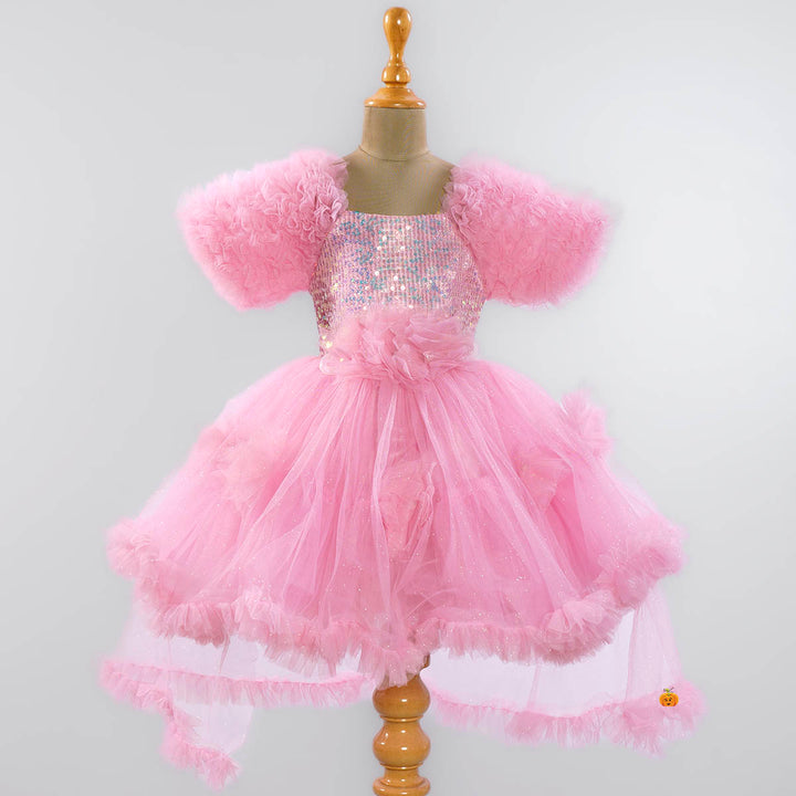 Net Frills Sequin Girls Frock Front View