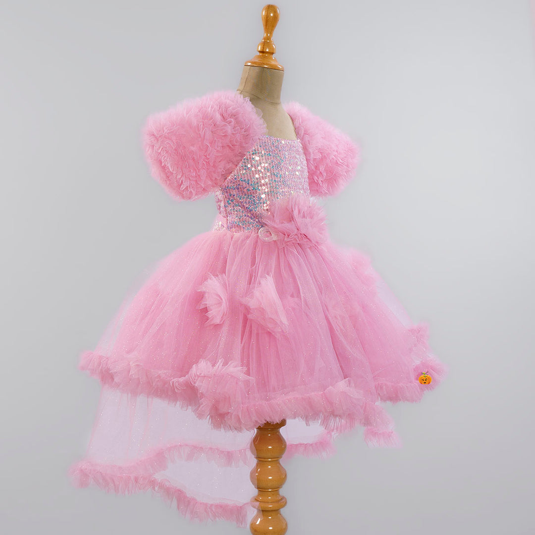 Net Frills Sequin Girls Frock Side View