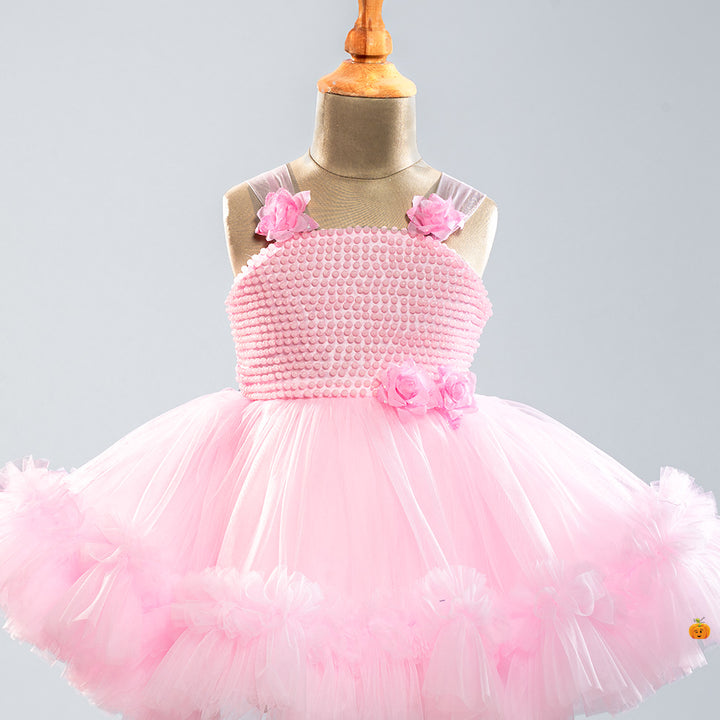 Pink Net Frock for Girls Close Up View