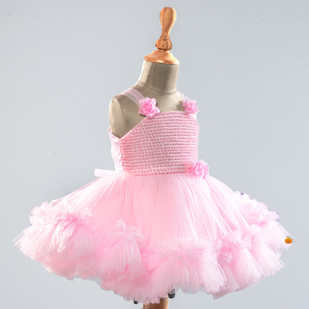 Pink Net Frock for Girls Side View