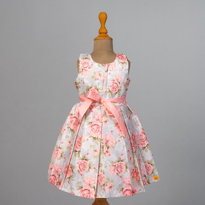 Peach Floral Print Girls Frock Back View