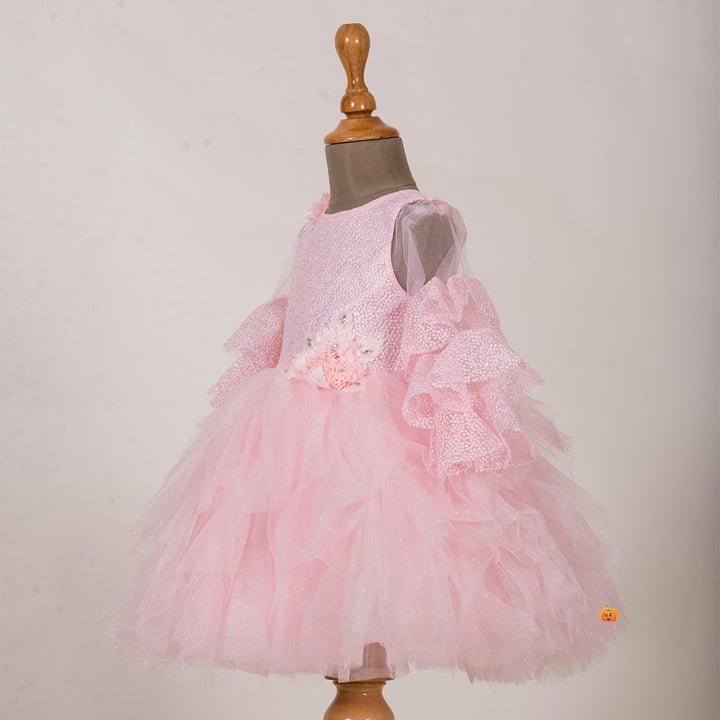 Frill Sleeves Peach Kids Frock Side View