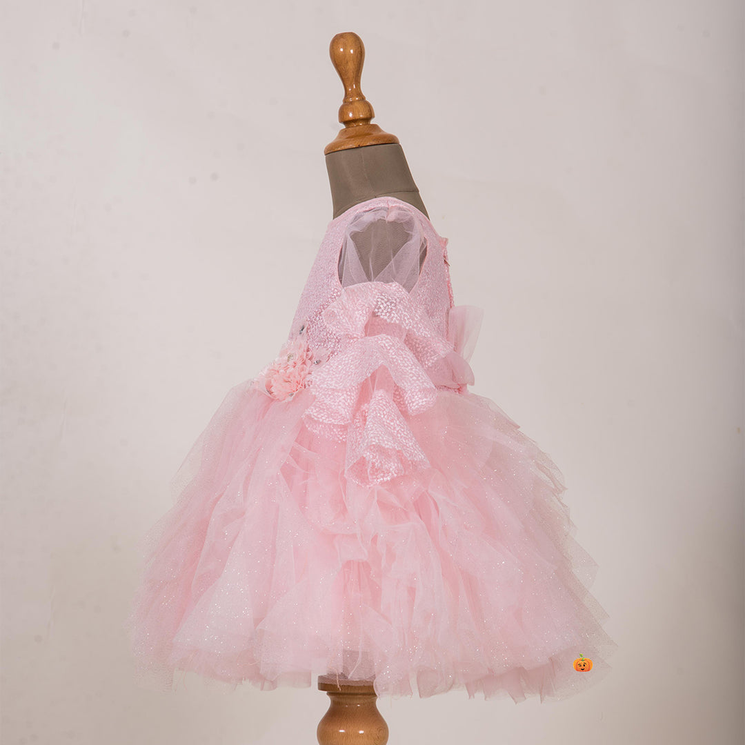Frill Sleeves Peach Kids Frock Side View