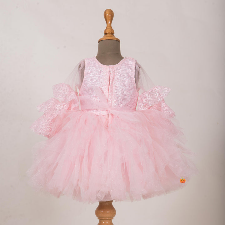 Frill Sleeves Peach Kids Frock Back View