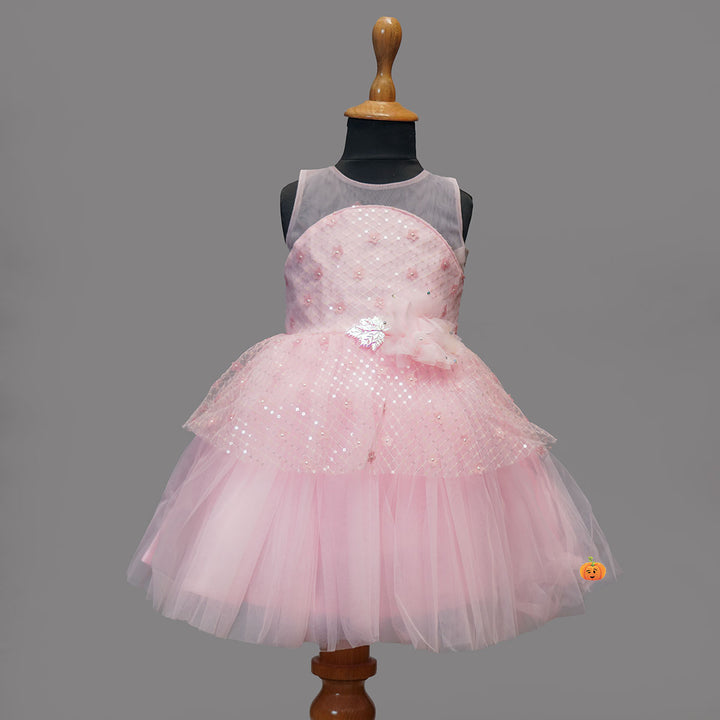 Girls Party Wear Frock in Pink Color Front View