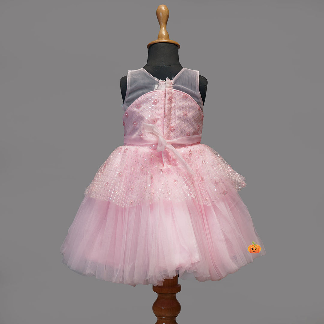 Girls Party Wear Frock in Pink Color Back View