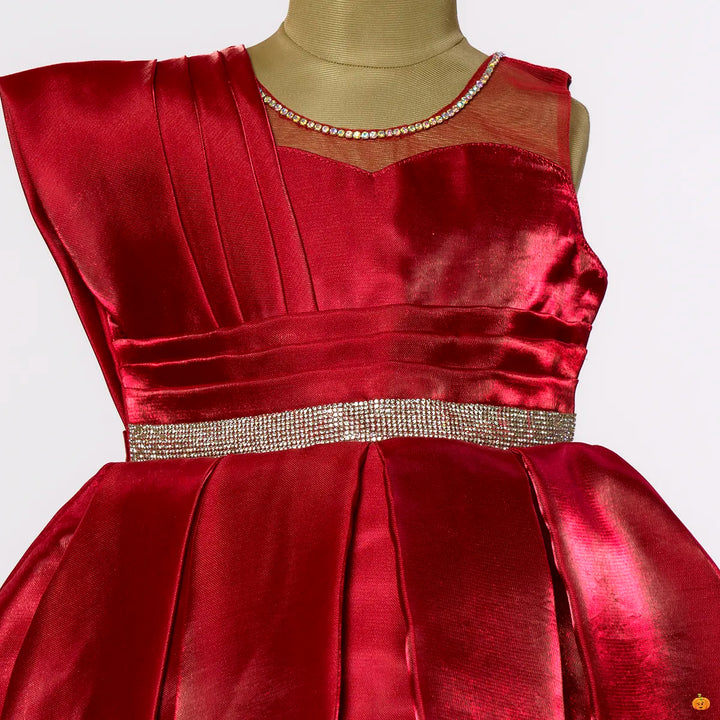 Maroon Solid Girls Frock Close Up View