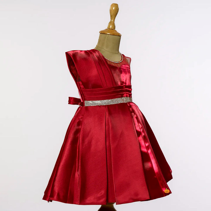 Maroon Solid Girls Frock Side View