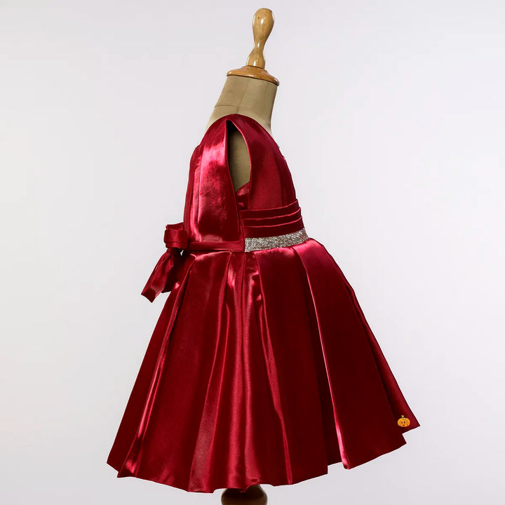 Maroon Solid Girls Frock Side View