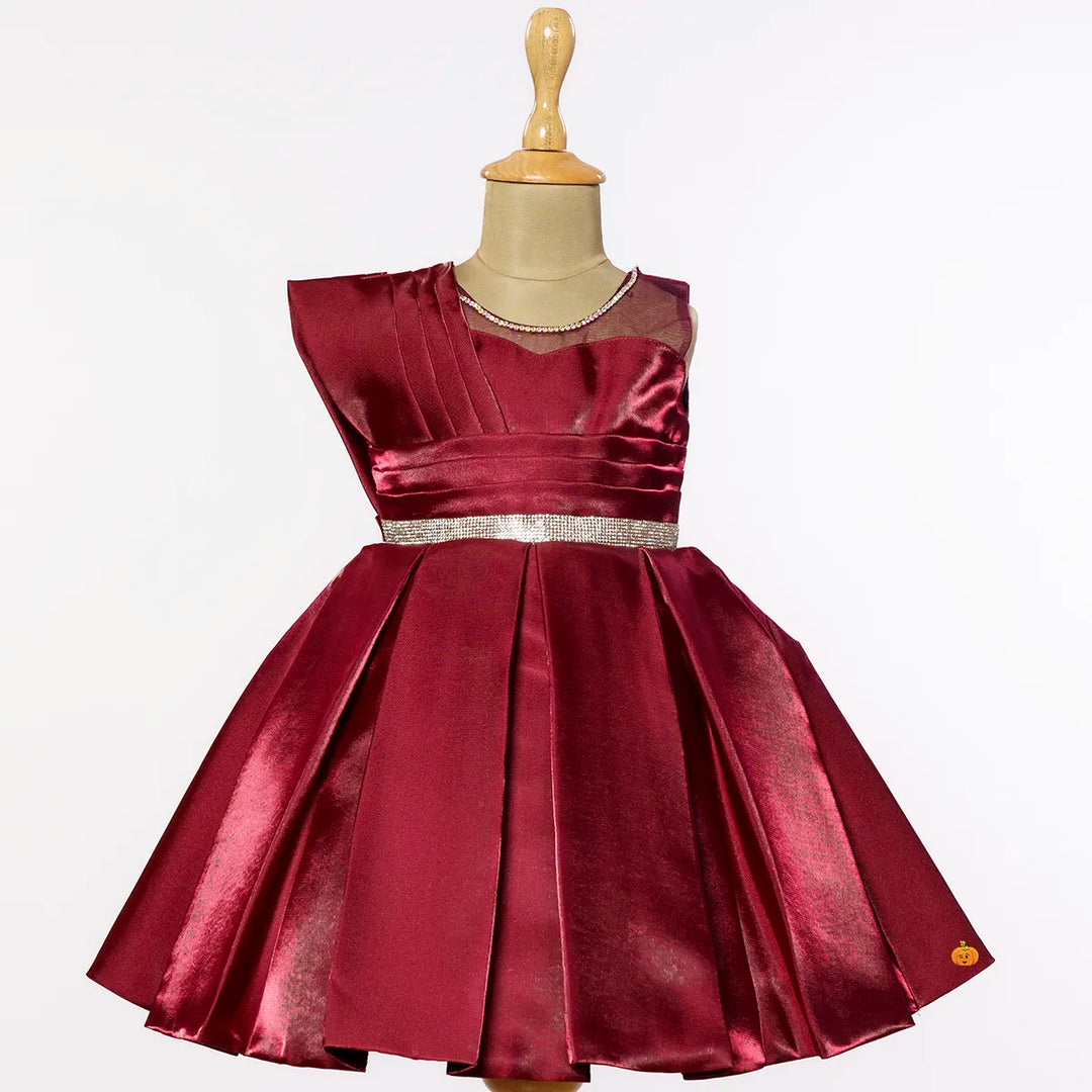Wine Solid Girls Frock Front View