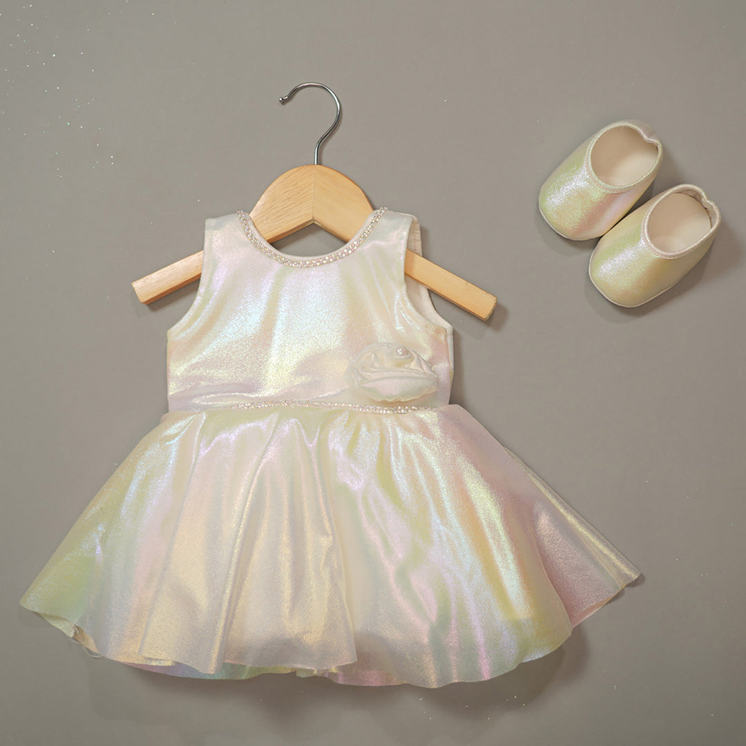 Cream Party Wear Baby Frock Front View