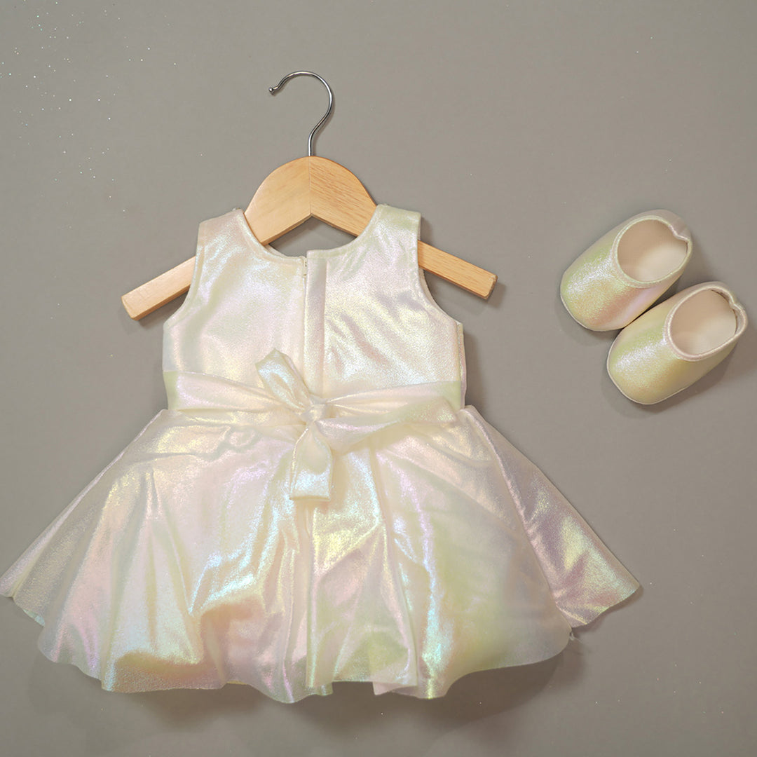 Cream Party Wear Baby Frock Back View