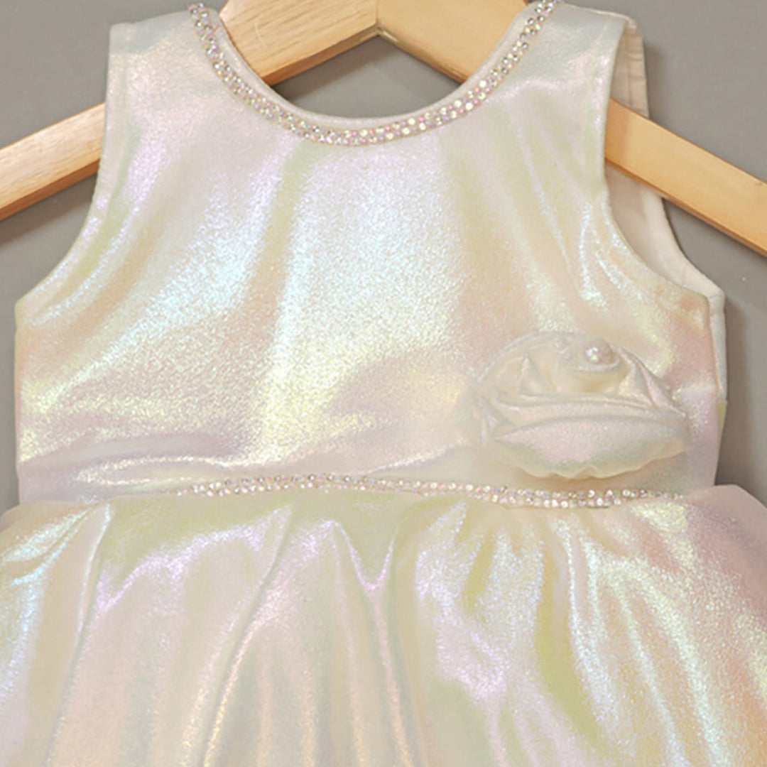 Cream Party Wear Baby Frock Close Up View