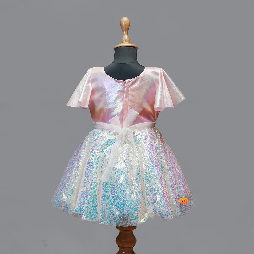 Pink Sequin Designer Party Wear Girls Frock Back View