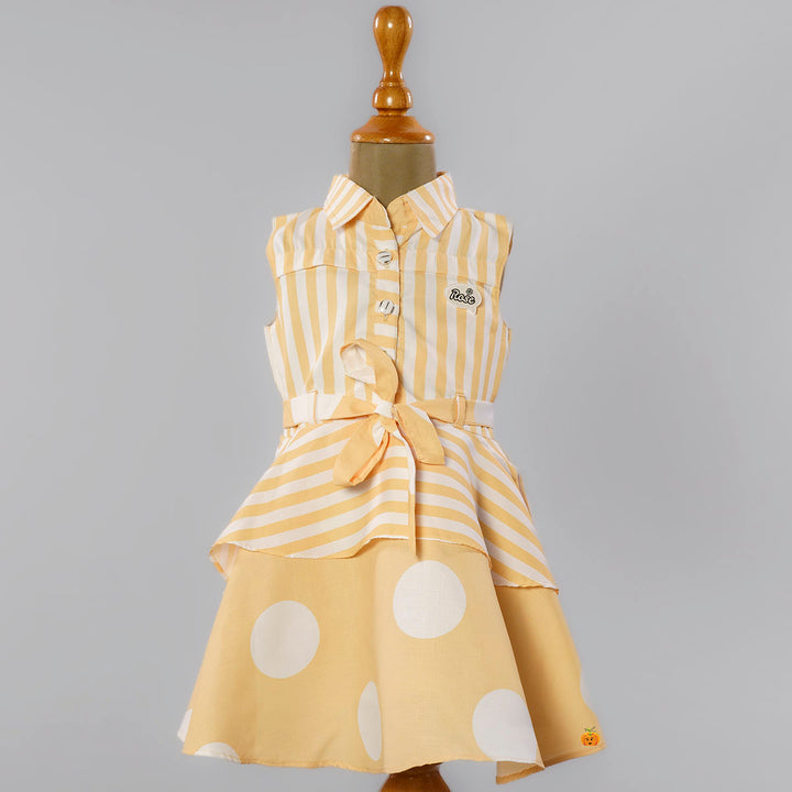 Yellow Striped Cotton Frock for Girls Front View