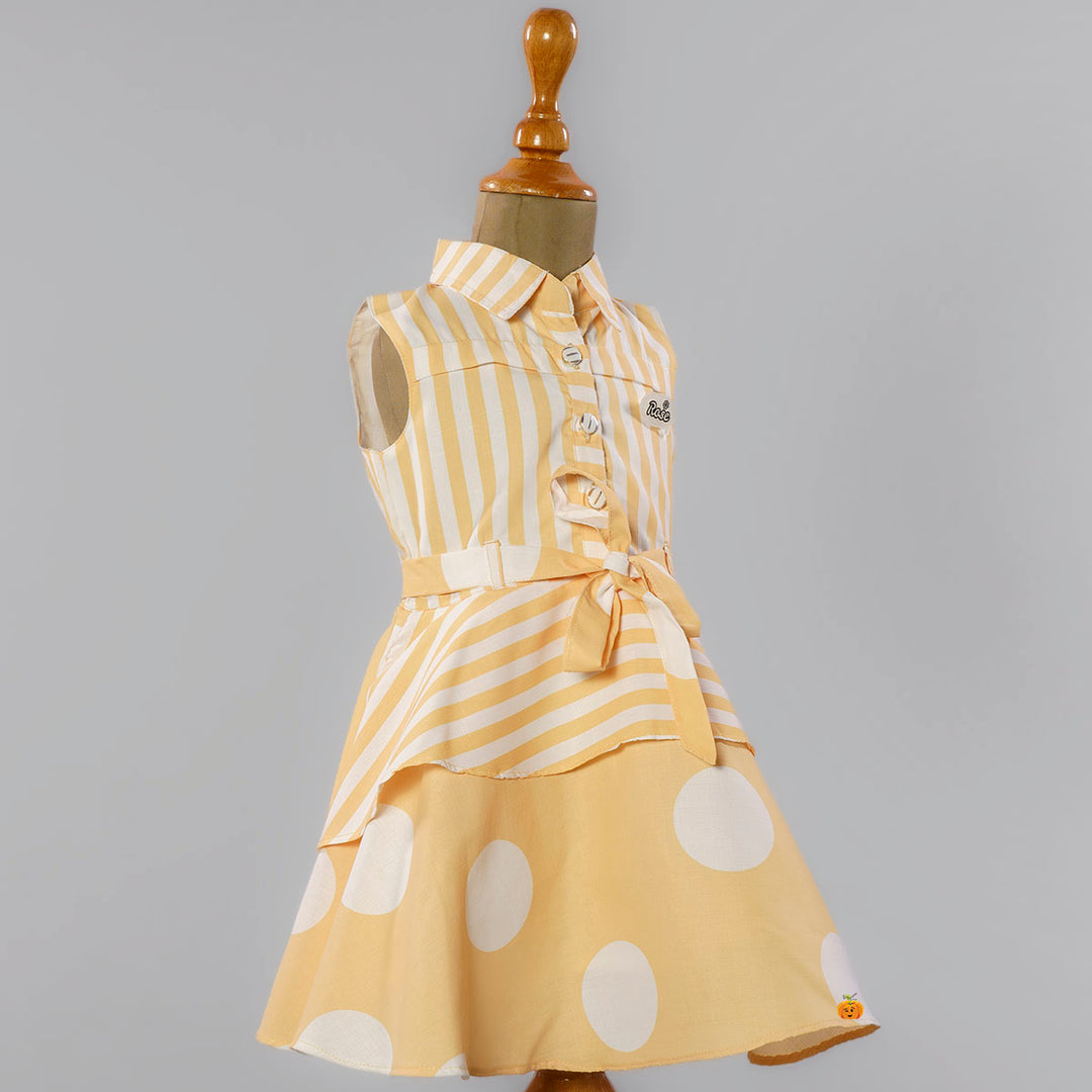 Yellow Striped Cotton Frock for Girls Side View