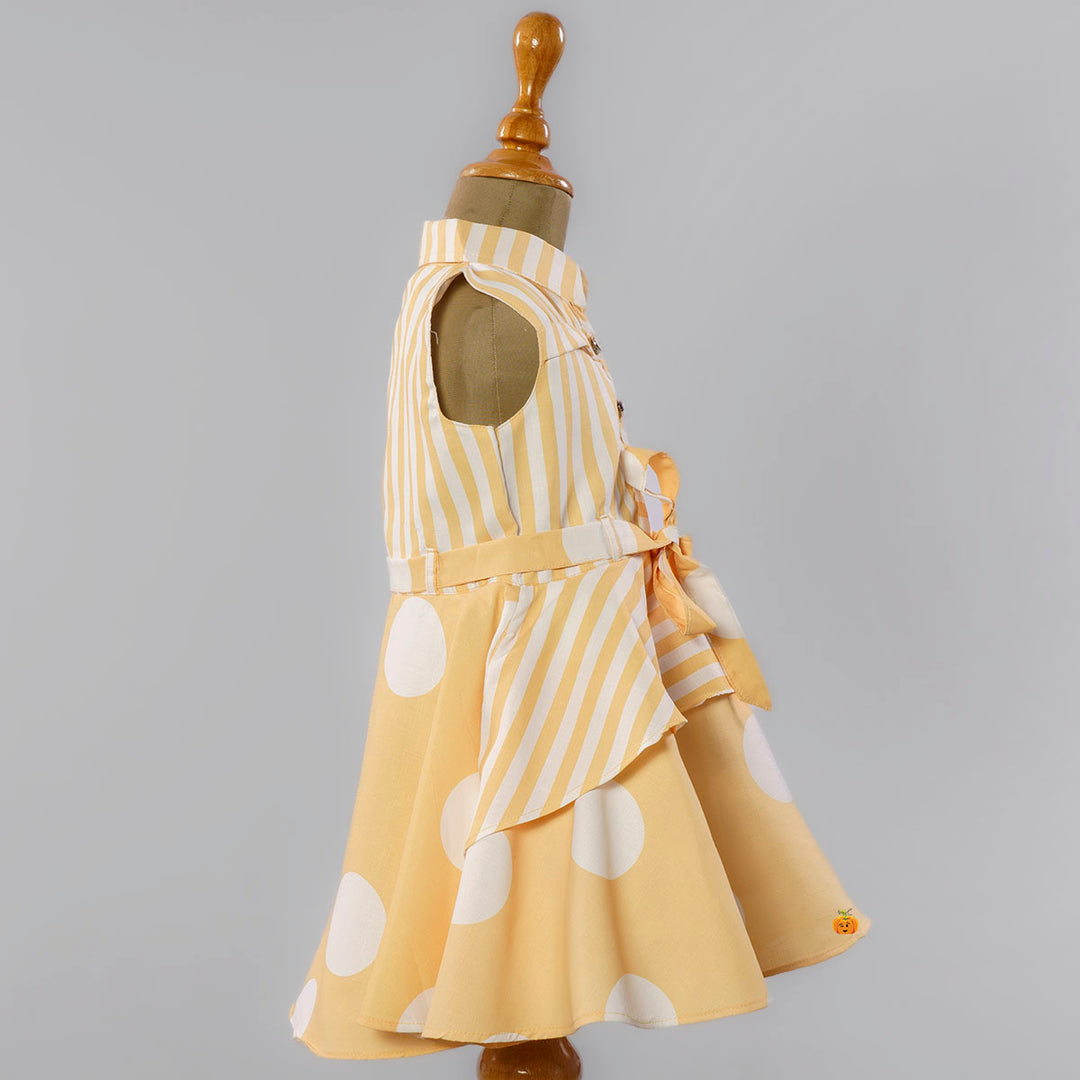 Yellow Striped Cotton Frock for Girls Side View