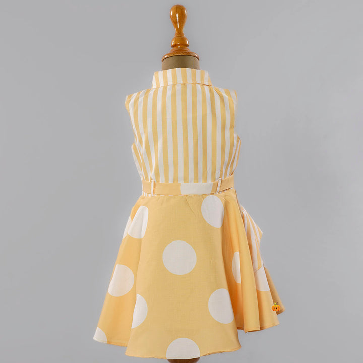 Yellow Striped Cotton Frock for Girls Back View