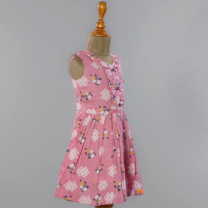 Pleated Girls Frock with Printed Design Side View