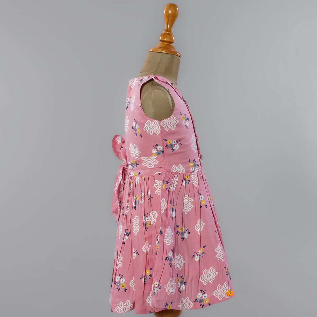 Pleated Girls Frock with Printed Design Side View