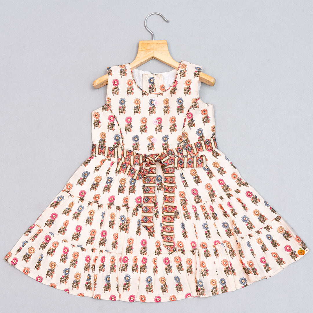 Floral Printed Cotton Girls Frock Front View