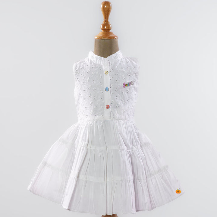 White Embroidered Girls Frock Front View
