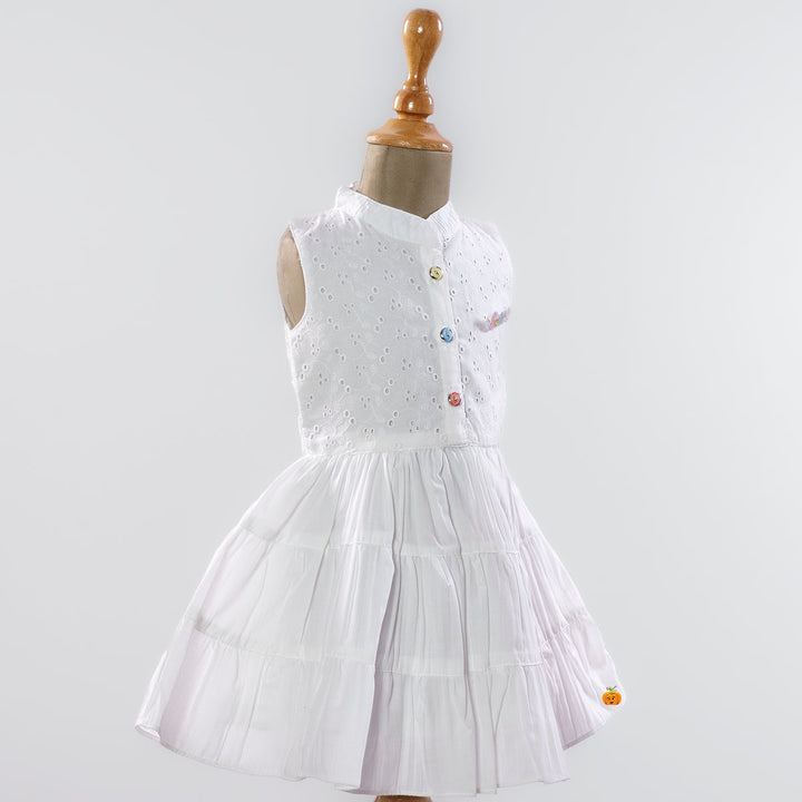 White Embroidered Girls Frock Side View