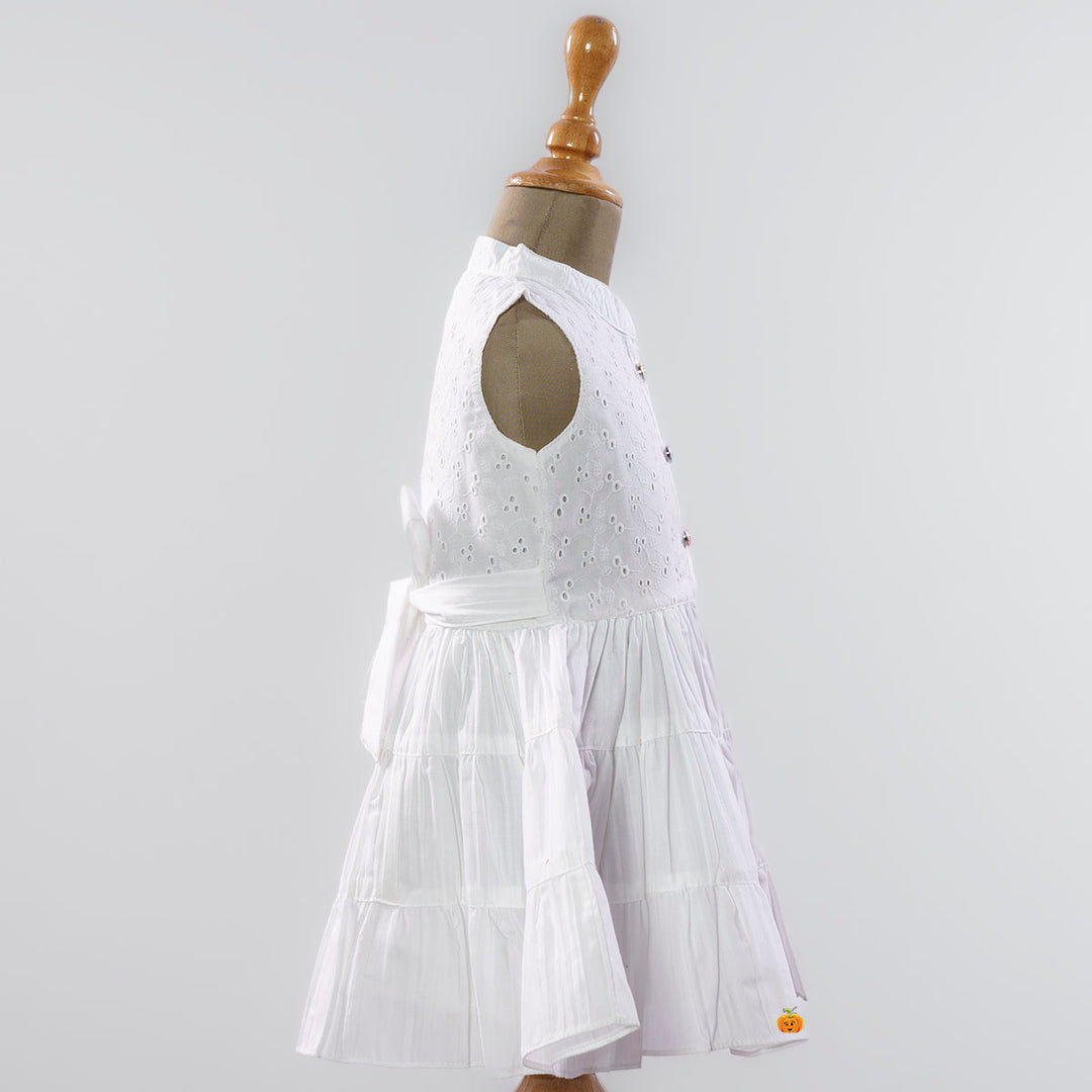 White Embroidered Girls Frock Side View