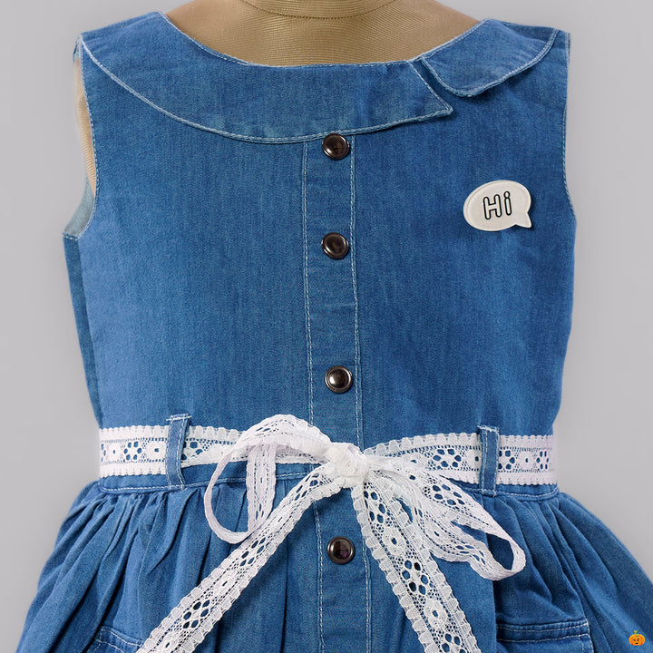 Blue Denim Frock for Girls Close Up View