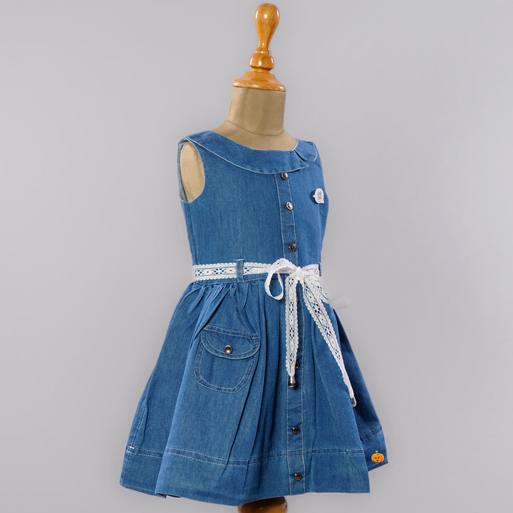 Blue Denim Frock for Girls Side View