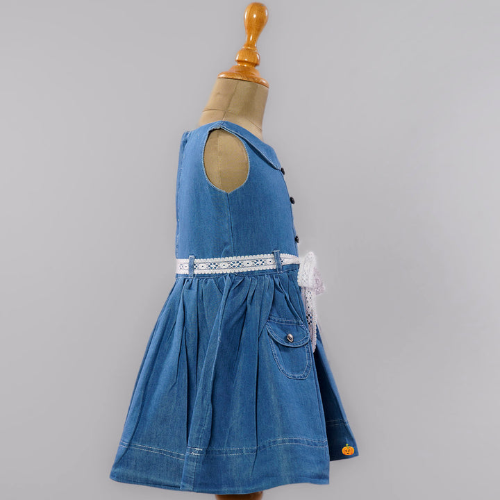 Blue Denim Frock for Girls Side View