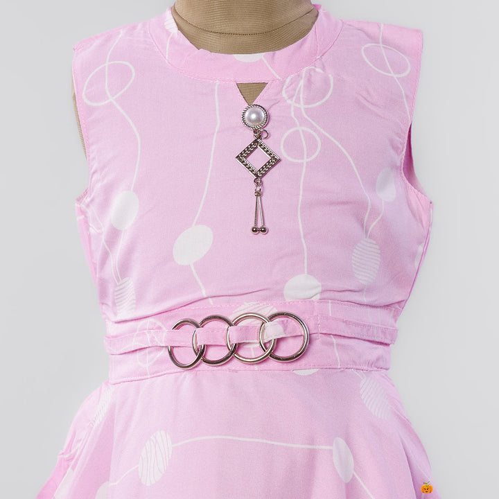 Pink Polka Dots Frock for Girls Close Up View