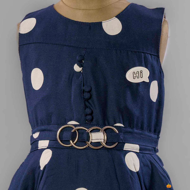 Navy Blue Polka Dots Girls Frock Close Up View