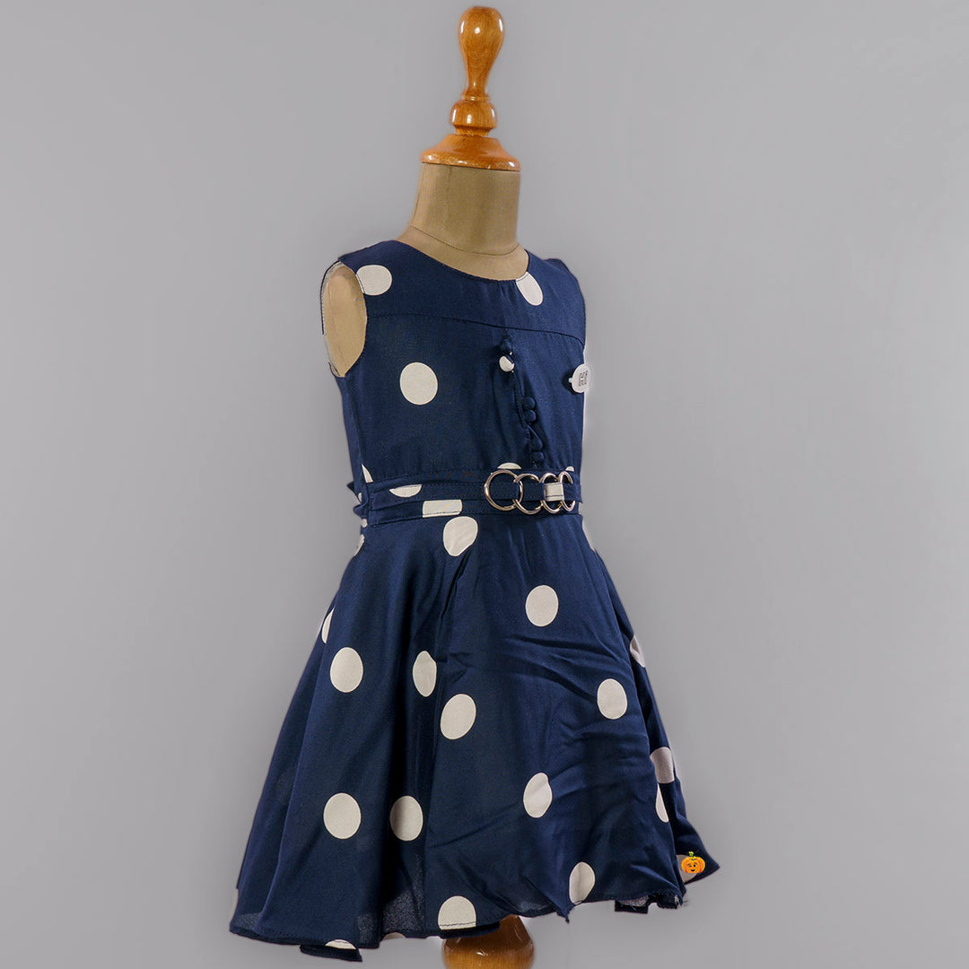 Navy Blue Polka Dots Girls Frock Side View