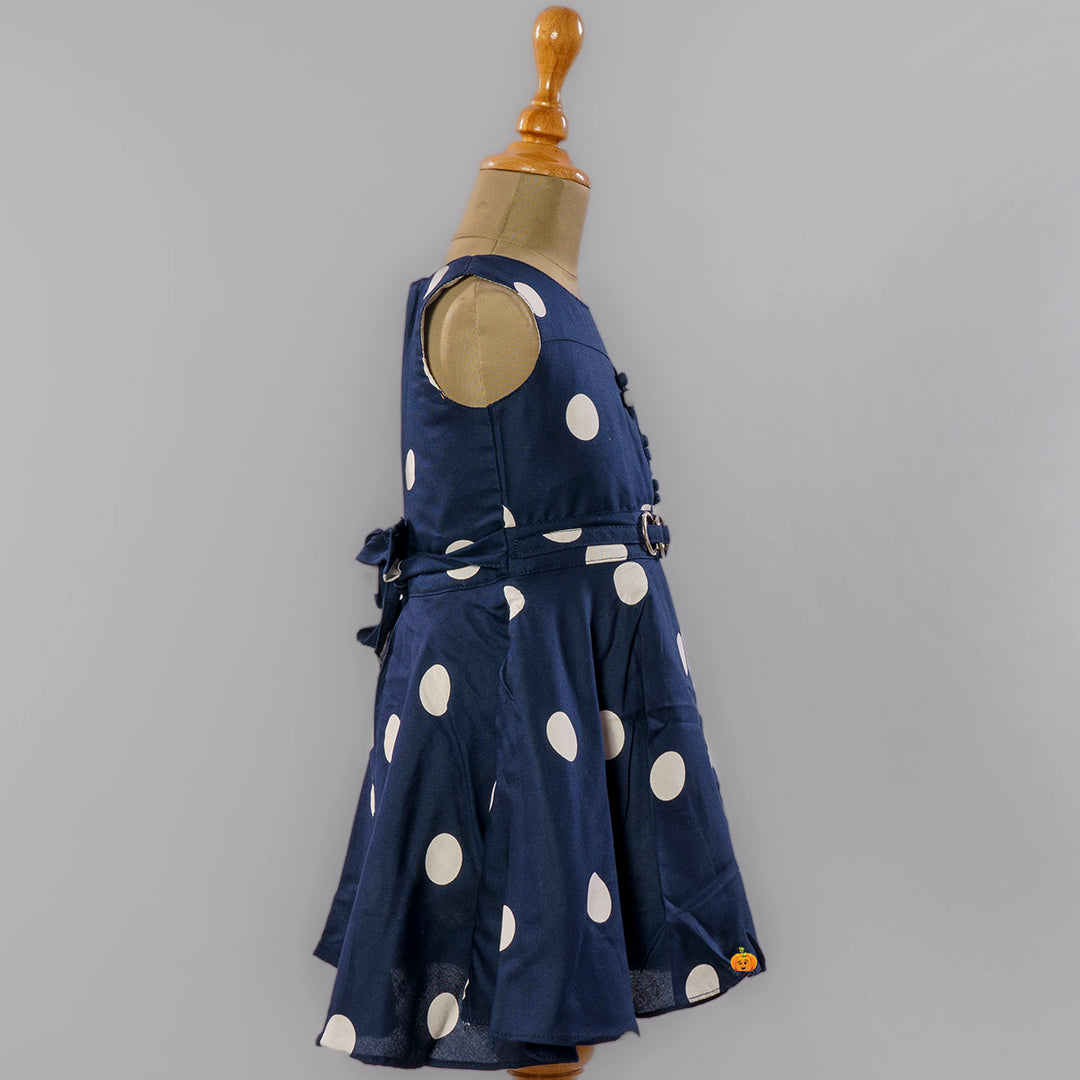 Navy Blue Polka Dots Girls Frock Side View