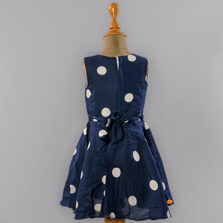 Navy Blue Polka Dots Girls Frock Back View