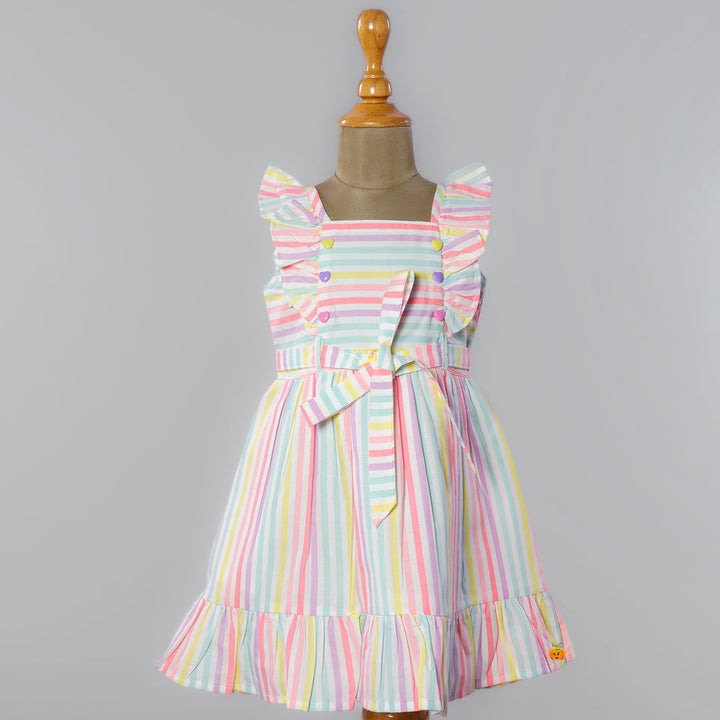 Ruffle Striped Frock for Girls Front View