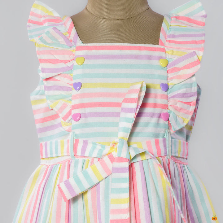 Ruffle Striped Frock for Girls Close Up View