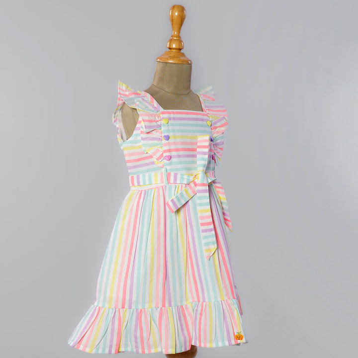 Ruffle Striped Frock for Girls Side View