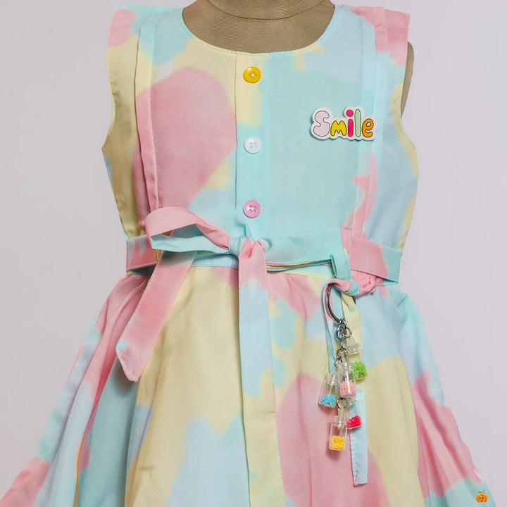 Multi Peach Colored Frock for Girls Close Up View