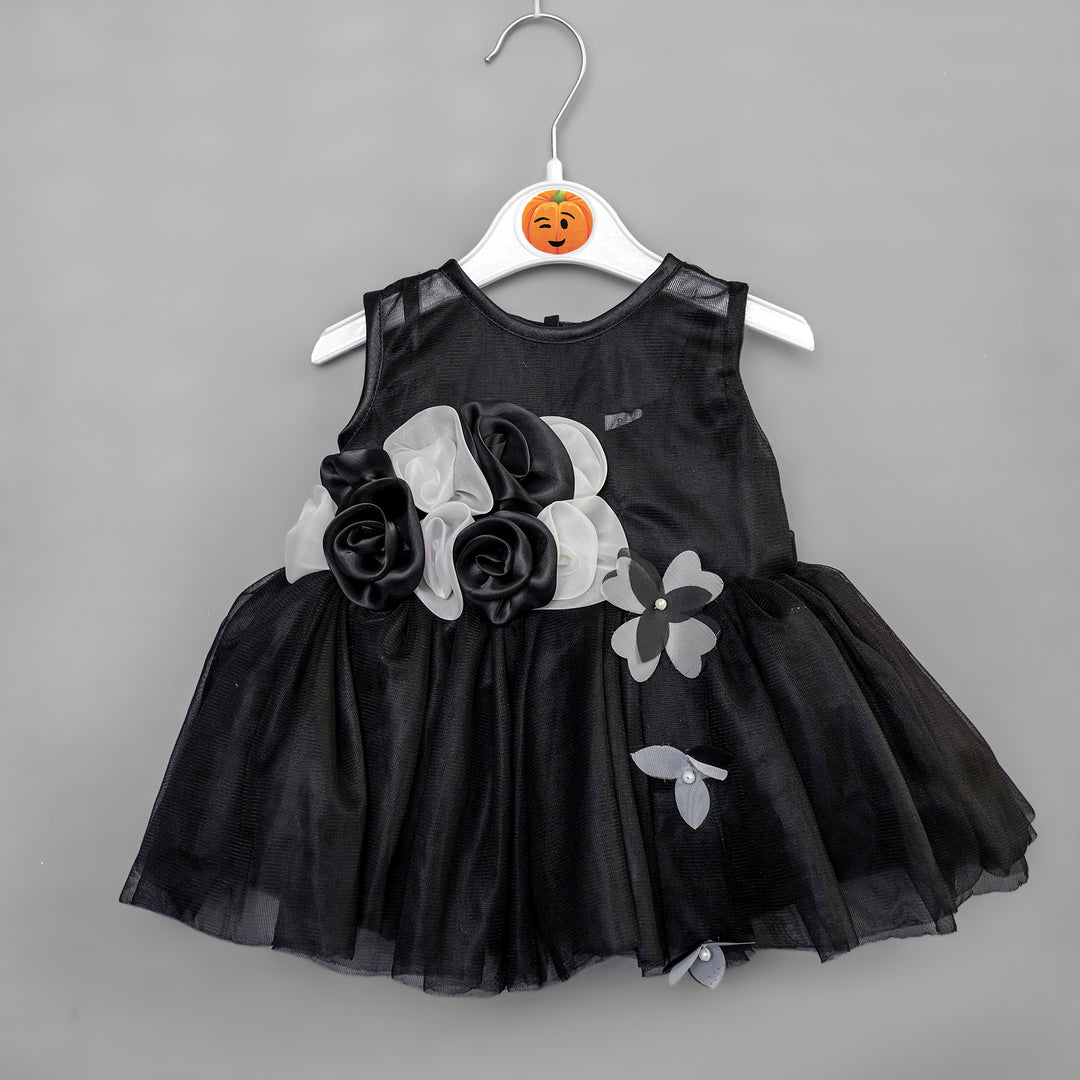 Floral Black Party Wear Frock for Girls Front View