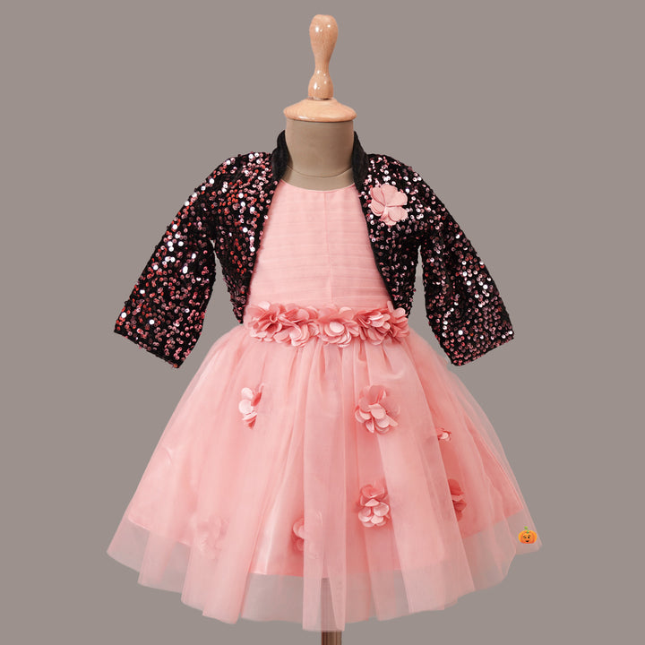 Sequins Party Wear Kids Frock with Jacket Front View
