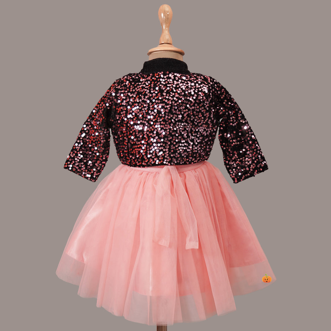 Sequins Party Wear Kids Frock with Jacket Back View