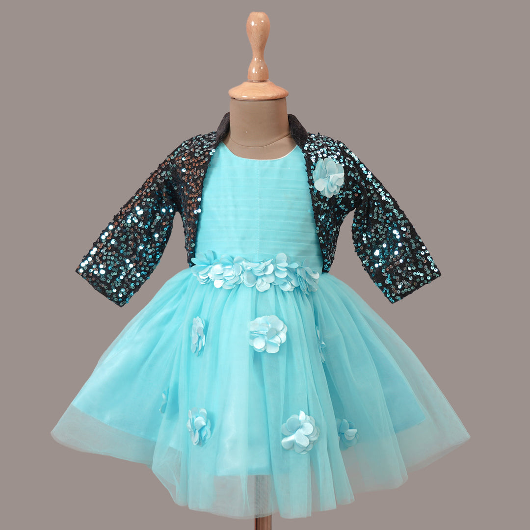 Sequins Party Wear Kids Frock with Jacket Front View
