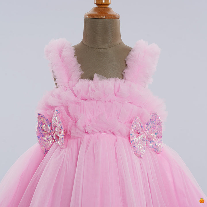 Sequin Bow Net Frock for Girls Close Up View