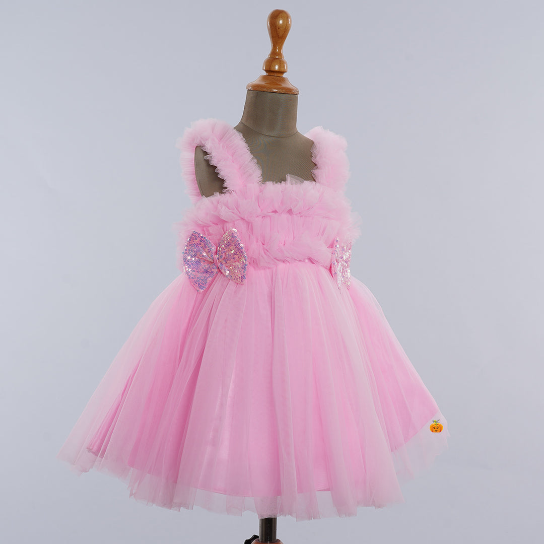 Sequin Bow Net Frock for Girls Side View
